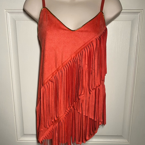 Vocal Tops - Vocal Orange Fringe with Gold Trim adjustable straps, soft feel and lightweight